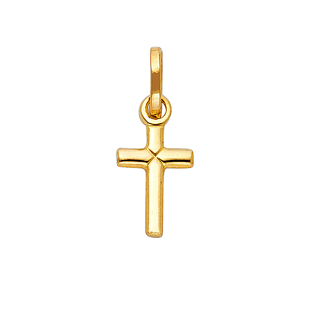 14K Yellow Gold Small Solid Latin Religious Cross Charm Pendant (8X20 Mm )